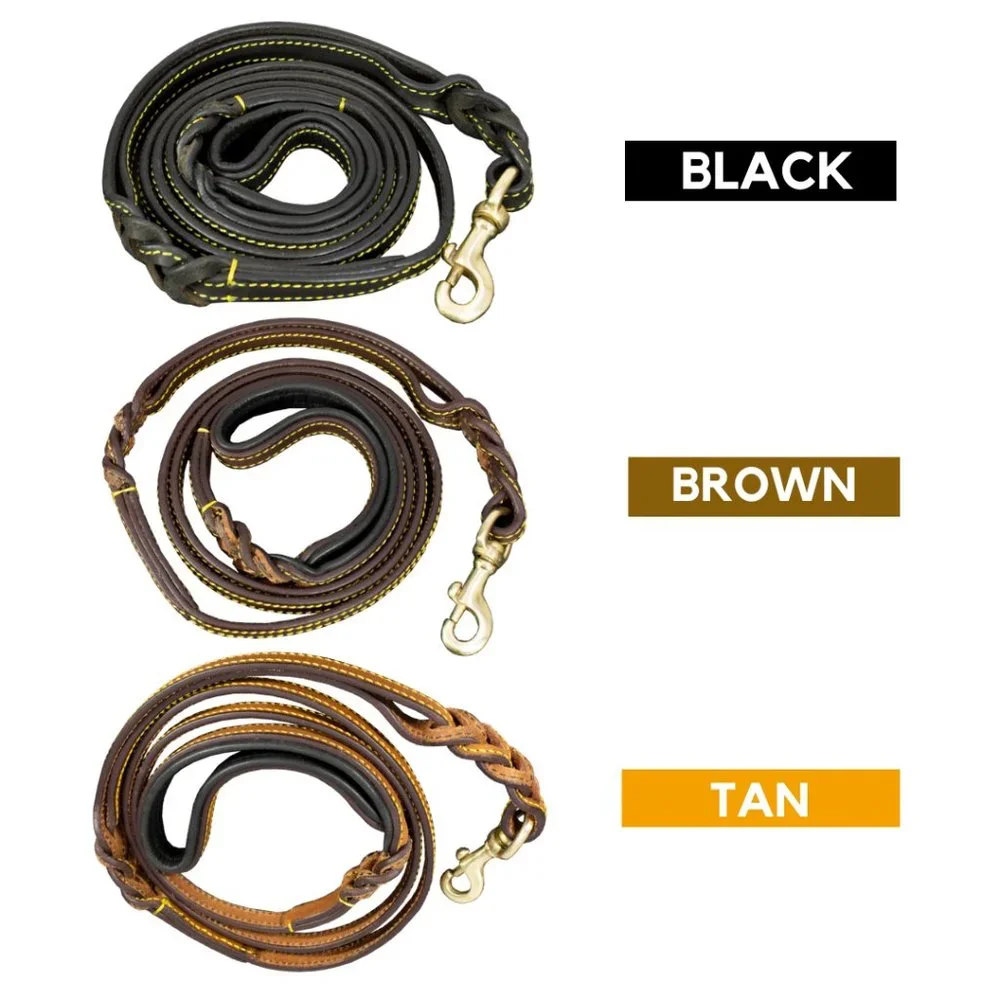 Genuine Leather DUAL Handle Dog 6 FT Leash, Easy Control Walking/Traffic Handle